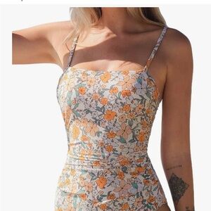 Cupshe Floral One Piece Swimsuit - Orange and Cream